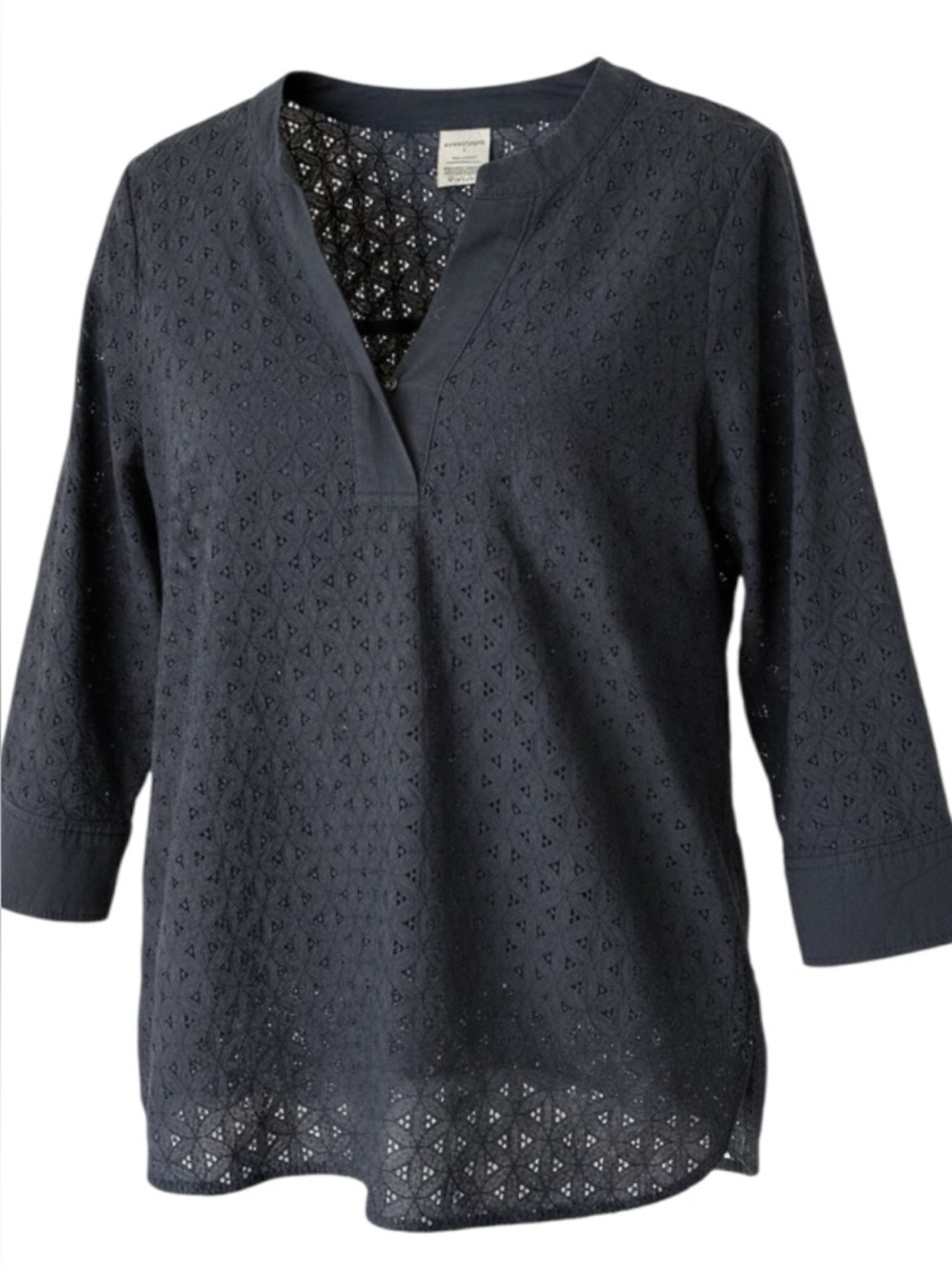 Land’s End Eyelet Henley Tunic Top - Navy Blue